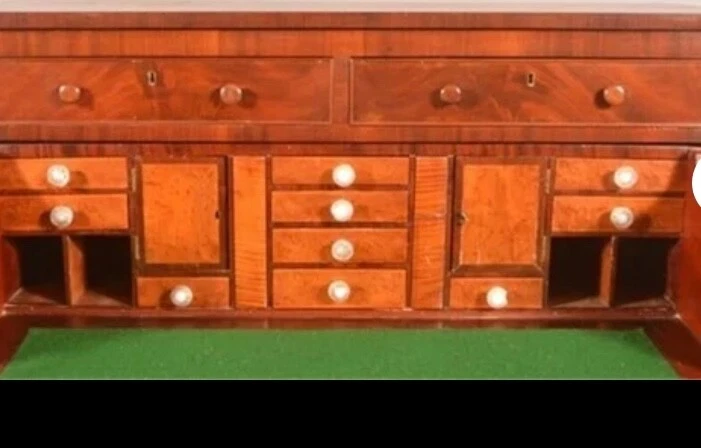 Antique classical Cherry Mahogany Tiger maple butlers desk tall dresser 1830 - Image 4 of 4