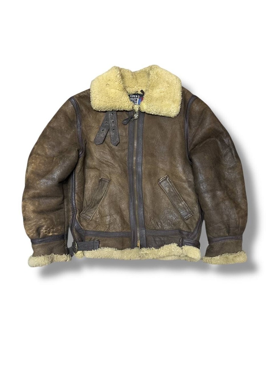 ふ*う様 vtg 80s schoot b-3 mouton flight ja Schott Type B-3 Flight Mouton Bomber Leather jacket Brown