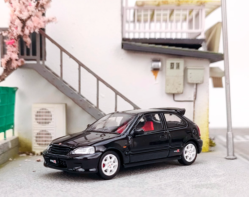 Modellino Auto CR FH 1:64 Honda Civic Type R EK9 JDM Metallo Pressofuso Nero