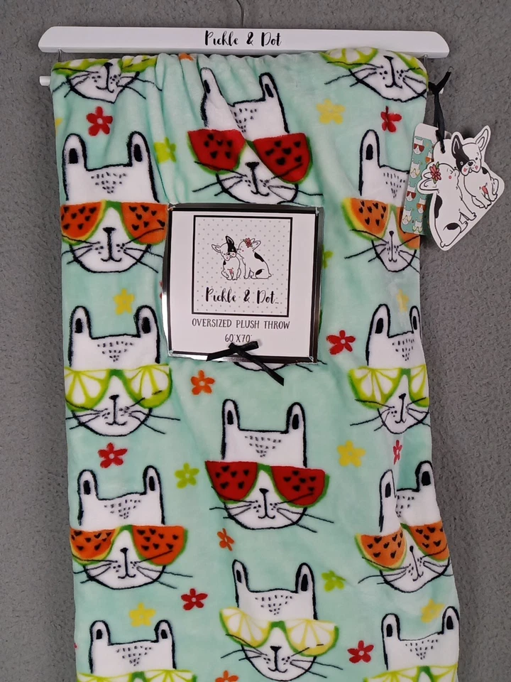 NUEVO CON ETIQUETAS Pickle & Dot Cat Gran Tamaño Peluche Lanzamiento Gato Loco Dama Divertida Manta 60 x 70 Foto 2 de 4