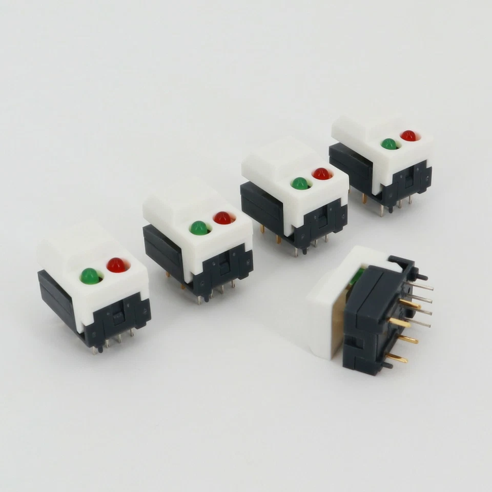 Interruptor de botón momentáneo cuadrado PB86-A2 8 pines SPDT PCB blanco 5 piezas con 2 ledes Foto 2 de 4