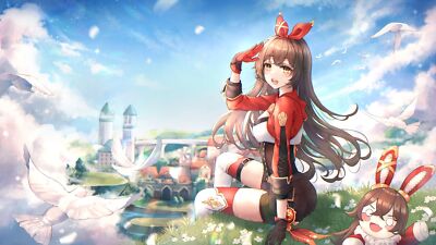 Anime girls amber genshin impact Playmat Game Mat Desk