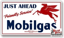 (MOBI-52) 24" MOBIL MOBILGAS JUST AHEAD  DECAL CAN GAS PUMP GASOLINE