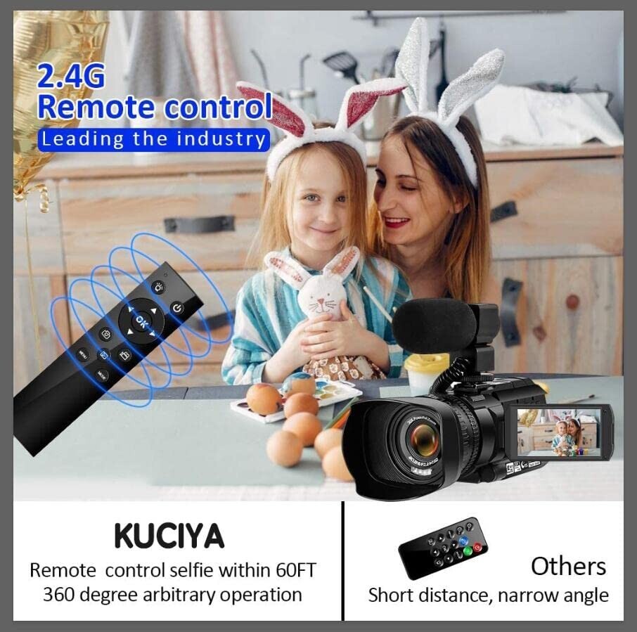 KUCIYA Video Camera 4K Camcorder Vlogging for YouTube IR Night Vision