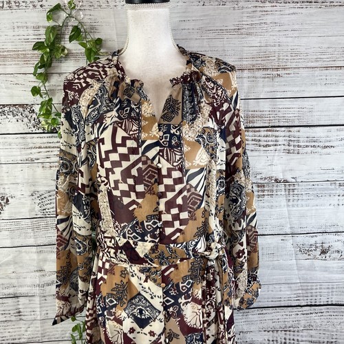 Soft Surroundings Dress size Large Brown Navy Sheer Long Floral Peasant Boho - Picture 7 of 20