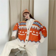 Women Girl Knitted Sweater Cardigan Coat Jacket Cute Kawaii Preppy Loose Winter