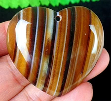 41x39x7mm Brown Stripes Onyx Agate Love Heart Healing Pendant Bead BY8803