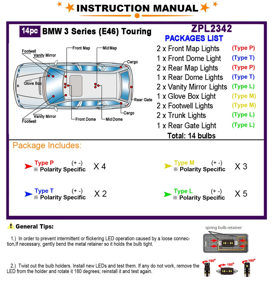Kit de 14 lâmpadas LED interior lâmpadas brancas para BMW 3 Series E46 Touring - Imagem 2 de 4