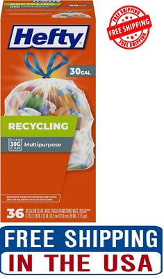 Hefty Recycling Trash Bags, Clear, 30 Gallon, 36 Count Free Shipping NEW