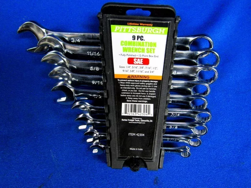 Pittsburgh 9 Piece Fully Polished Combination Wrench Set 42304