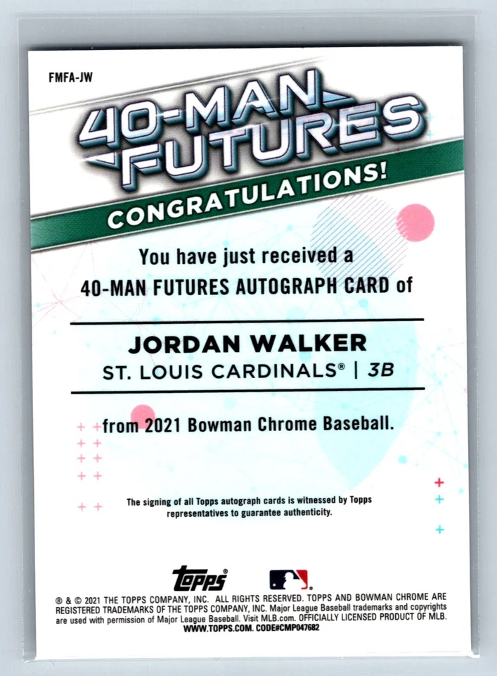 Jordan Walker 2021 Bowman Chrome #FMFA-JW 40-Man Futures Autographs Auto #/99 - Image 2 of 2