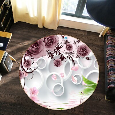 3D Circle Rose Swan NAO3717 Game Rug Mat Elegant Photo Carpet Mat Fay