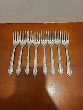 Hanford Forge Double Rose Stainless Flatware Salad Forks 6" - Set of 8