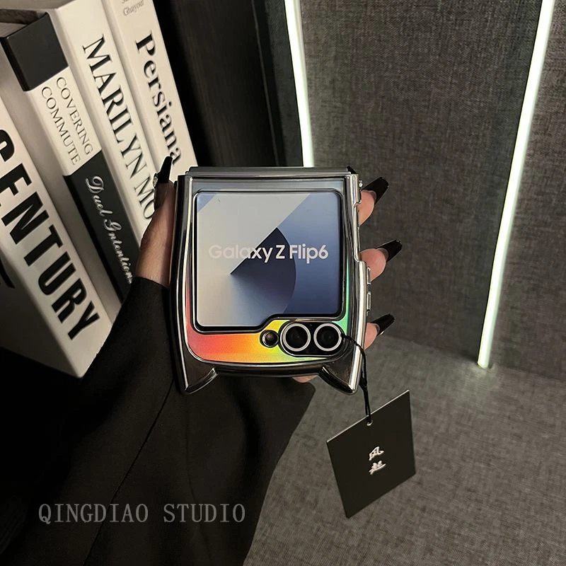 Custodia telefono Cat Ear - cover laser arcobaleno per Samsung Galaxy Z Flip 3/4/5/6 - Immagine 3 di 4