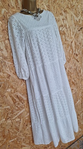 ANTHROPOLOGIE WHITE COTTON 'ELLY' BRODERIE ANGLAISE TIERED MIDI DRESS SIZE 6/8 - Picture 2 of 10