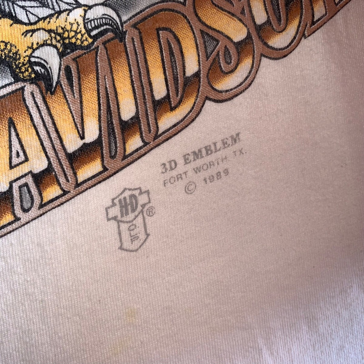 ド*ド様 Harley-Davidson × 3D Emblem ヴィンテージT 1989 RARE WHITE HARLEY DAVIDSON MOTORCYLES 3D EMBLEM BIKER