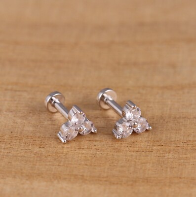 925 Sterling Silber Drei Punkte Trinity CZ Knorpel Ohrstecker Paar oder einzeln