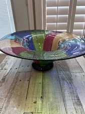 HAND BLOWN ART GLASS BOWL MILLEFIORI MULTI COLORED RAINBOW 18”