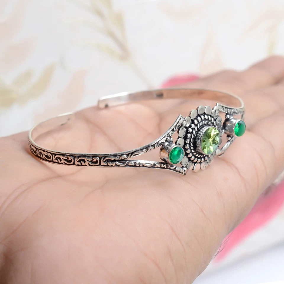 Peridot Cut,Chrome Diopside Gemstone Cuff 925 Sterling Silver Handcraft Bracelet - Image 4 of 4