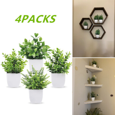 4 Packs Fake Plants Mini Artificial Greenery Potted Plants Home Office  Decor US | eBay