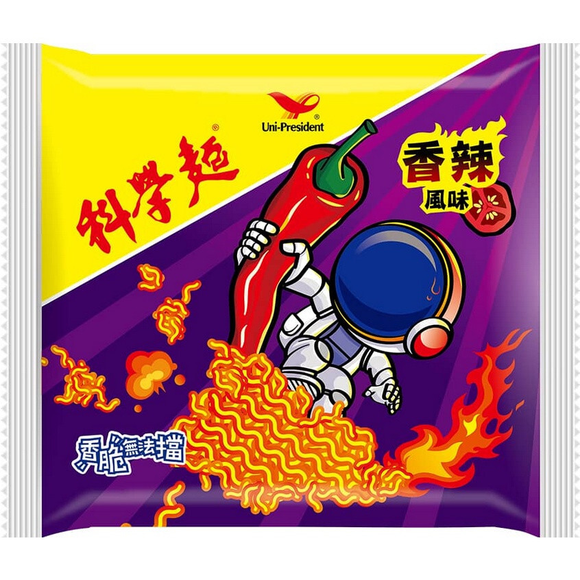 80 PCS) NEW UNI-PRESIDENT Taiwan Science Noodles HOT & SPICY 40g 統一科學麵 香辣風味