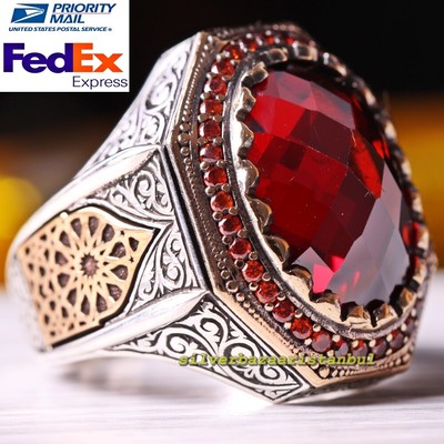 Details about / Turkish Ruby Ring Earring Ladies Set 925 Sterling Silver Handmade Antique Set