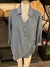 Ali Miles Button Up Wrap Denim Shirt Blouse C•1 Abstract Large