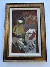 MID CENTURY CUBISM PAINTING BY ROBERT GILMORE GEOMETRIC ABSTRACT MODERNISM SMALL