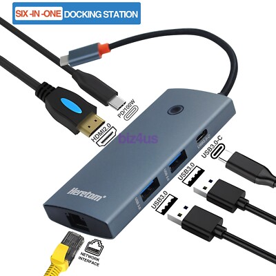 6 in 1 Multiport USB-C Hub Type C To USB 3.0 4K HDMI Adapter For Macbook Laptop