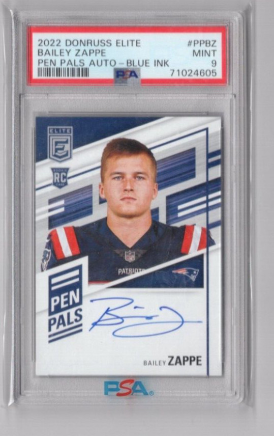 Bailey Zappe Panini Donruss Elite Pen Pals Autographs #PPBZ Blue Ink