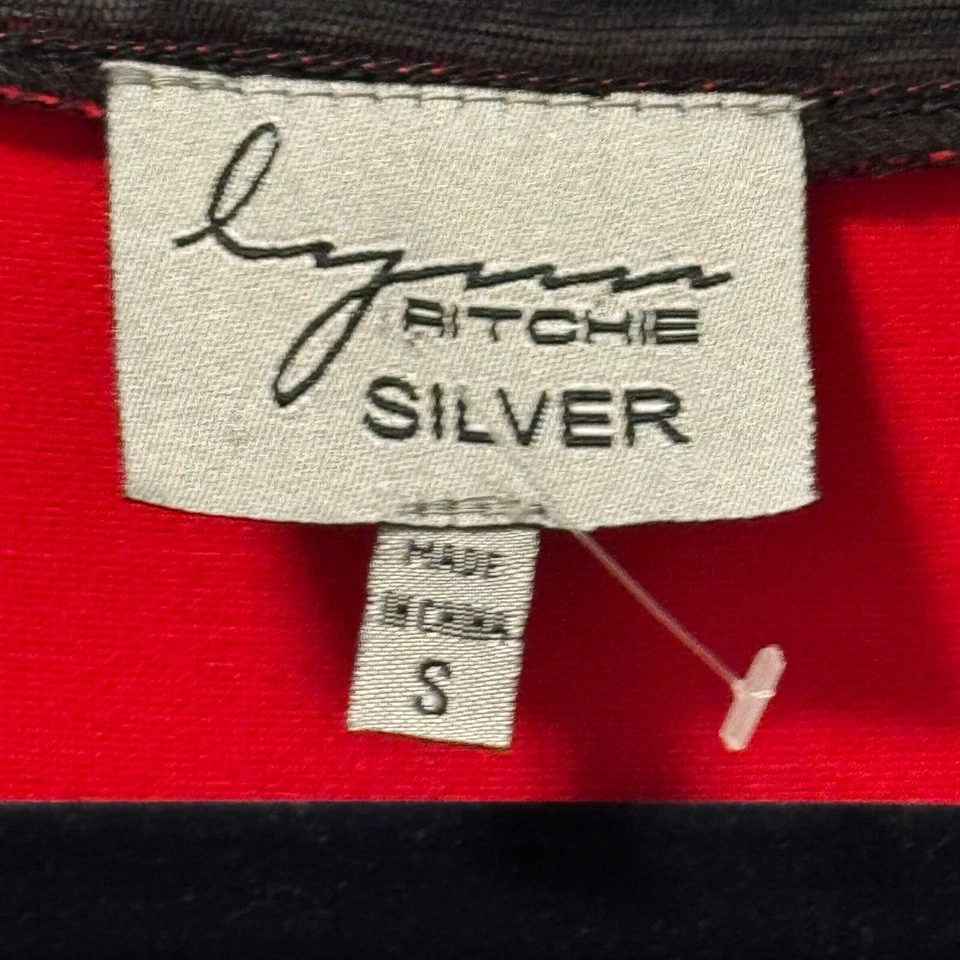 Top túnica Lynn Ritchie plateado talla S rojo/negro alto-bajo con detalles de dobladillo transparente Foto 3 de 4