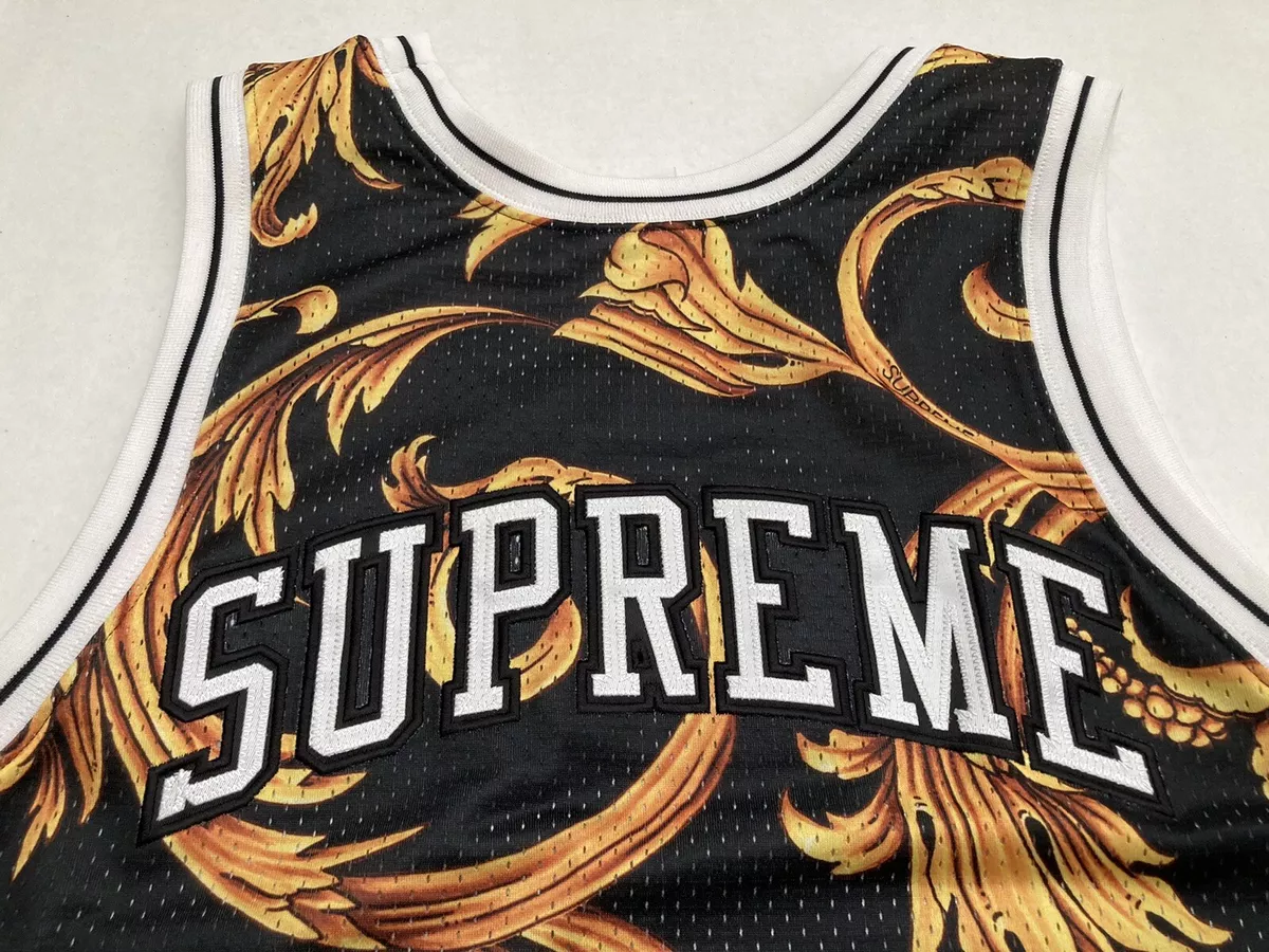 Nike Supreme Basketball Jersey M Black Gold Tee Shirt Jacket Dunk