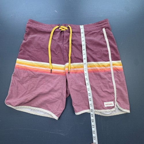 Rip Curl Board Shorts Men’s M 33 Maroon Yellow Stripe Swim Trunks Surf Beachwear - Picture 6 of 11