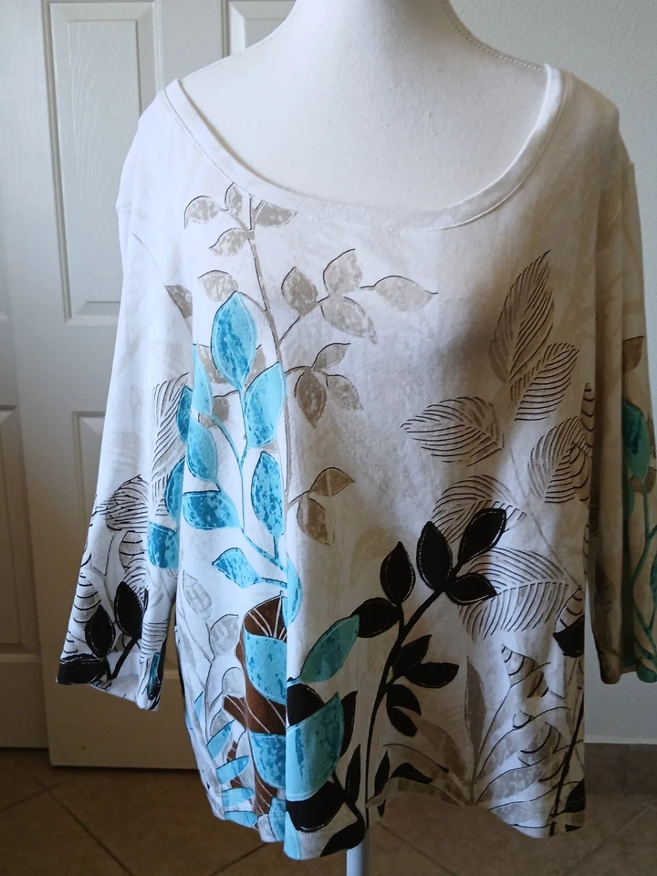 Camiseta Additions By Chicos Mujer Manga 3/4 Algodón Talla Grande 3 Blanca Floral Foto 2 de 4