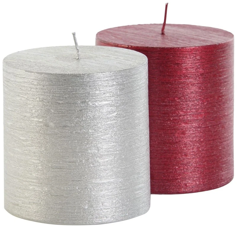 Candela Pilastro Cera Rossa o Argento 9x9 cm 450 g Candele Natalizie Decorative, fotografia 8 di 9