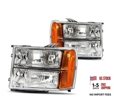 Headlight Assembly Chrome Amber Replacement for 07-13 Sierra 1500, 07-14