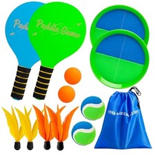 TEILLNET 2-in-1 Beach Paddle Ball and Toss Catch Ball Game Set, Paddle-blue