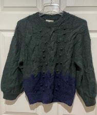 The Sunday Collective Alpaca Wool Nylon Green Blue Cable Knit Sweater 8-9