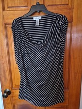 Nine West Women Stretchable Size 1X Striped Rayon 93% Summer Sleeveless Top NWOT