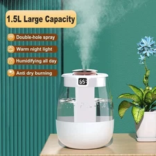 1.5L Humidifiers Ultrasonic Warm & Cool Mist LED Humidifier Top Fill for Bedroom