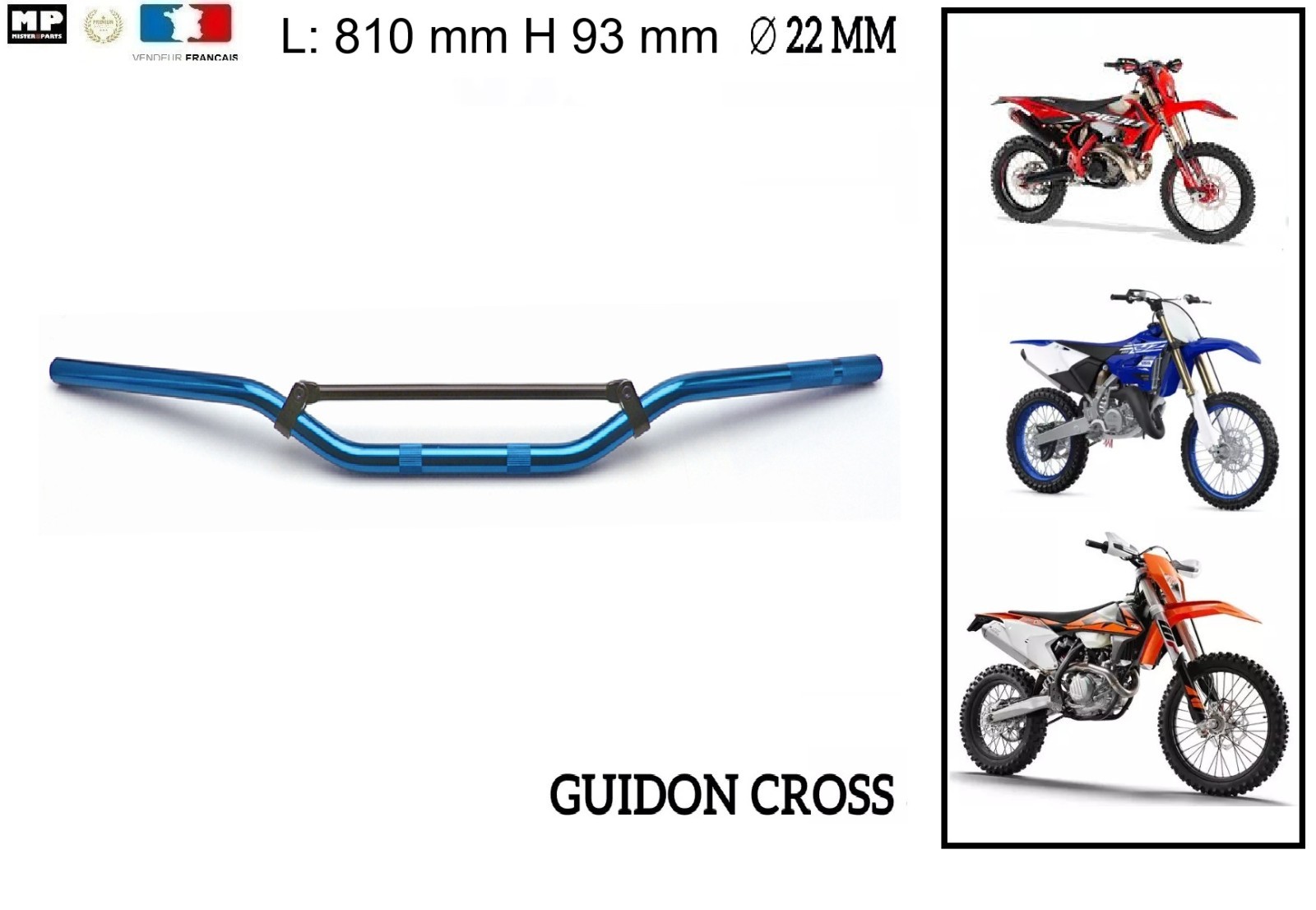 Guidon Moto Cross Bleu 22mm pour Remplacer un Guidon Tordu sur 50cc
