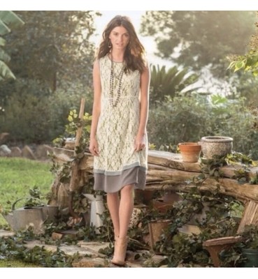 Sundance Orly Dress Womens Size 4 Lace Overlay Silk Trim Midi Dress Beautiful 