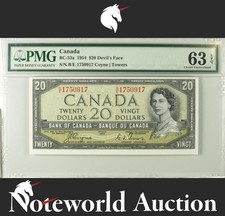 Canada Bank of Canada 20 Dollars 1954 BC-33a Devil's Face UNC PMG 63 EPQ