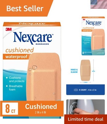 Nexcare Waterproof Cushioned Bandages, Knee & Elbow, 2 x 4 in, 8 Count