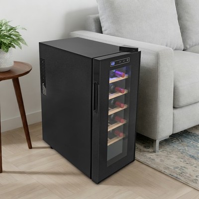 12-Bottle Wine Cooler Touch Control Wine Refrigerator w/Removable Shelves Black