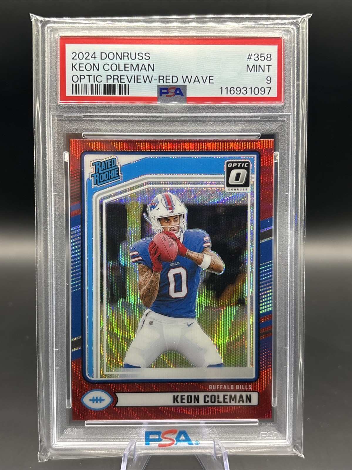 2024 Panini Donruss - Rated Rookie Keon Coleman #358 Optic Preview Red Wave PSA9