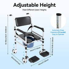 Shower Chair Commode Height Adjustable Folding with 4Wheel Brakes160kg Capacity