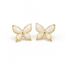 Stainless Steel Butterfly Earrings White Enamel Cute Danity Studs