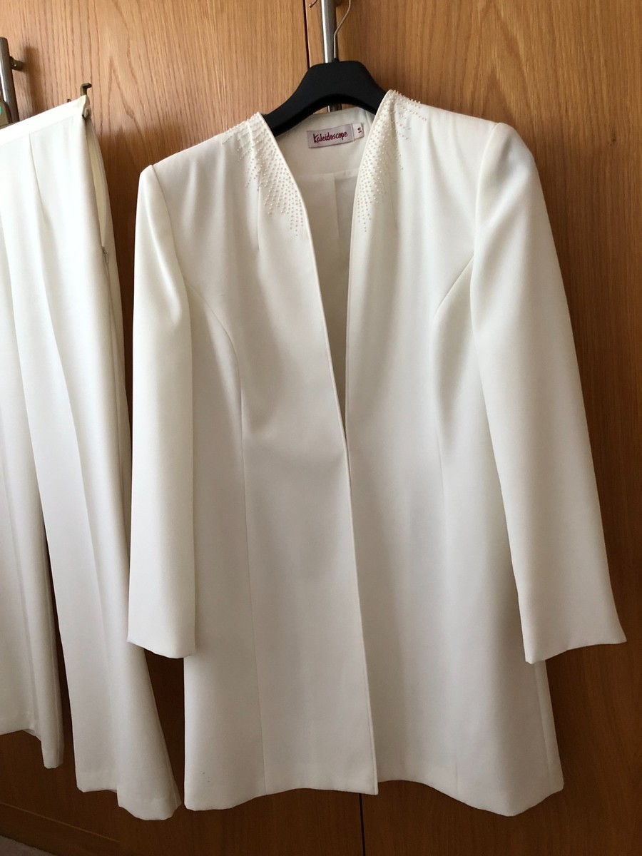 Ladies Vintage Occasion White/Cream Trouser Suit Size 14 Fully