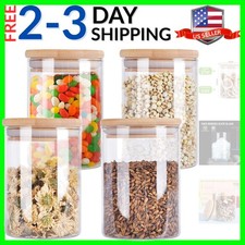 4 Pack Glass Storage Jars with Airtight Bamboo Lid, 27 OZ Glass Kitchen Canis...